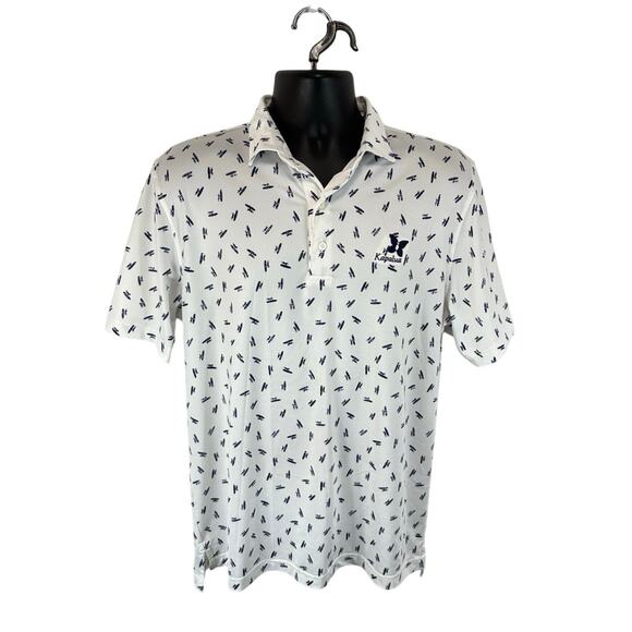 Johnnie-O Golf Polo Size Medium All Over Logos Print Navy White Performance - Picture 1 of 11